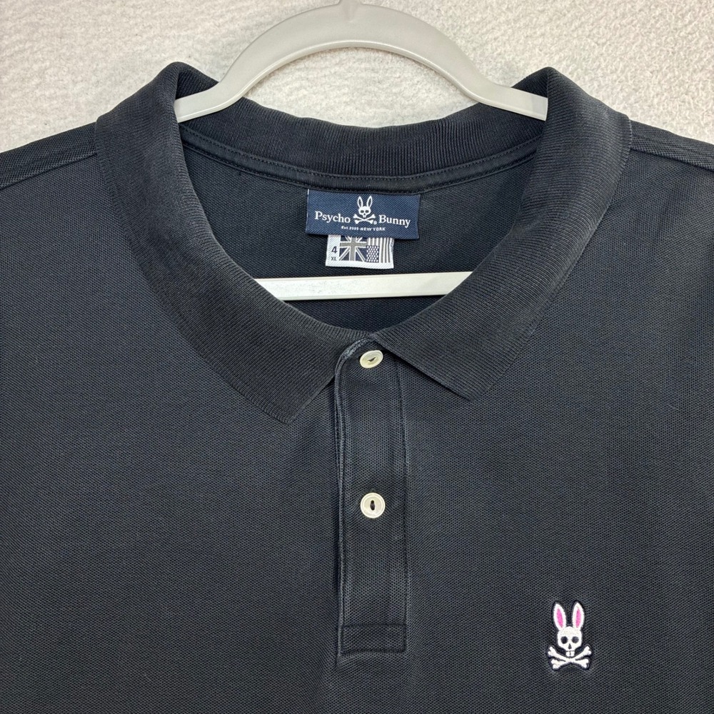 Psycho Bunny Polo Shirt Men 4XL Black Embroidered Logo Short Sleeve Pima Cotton